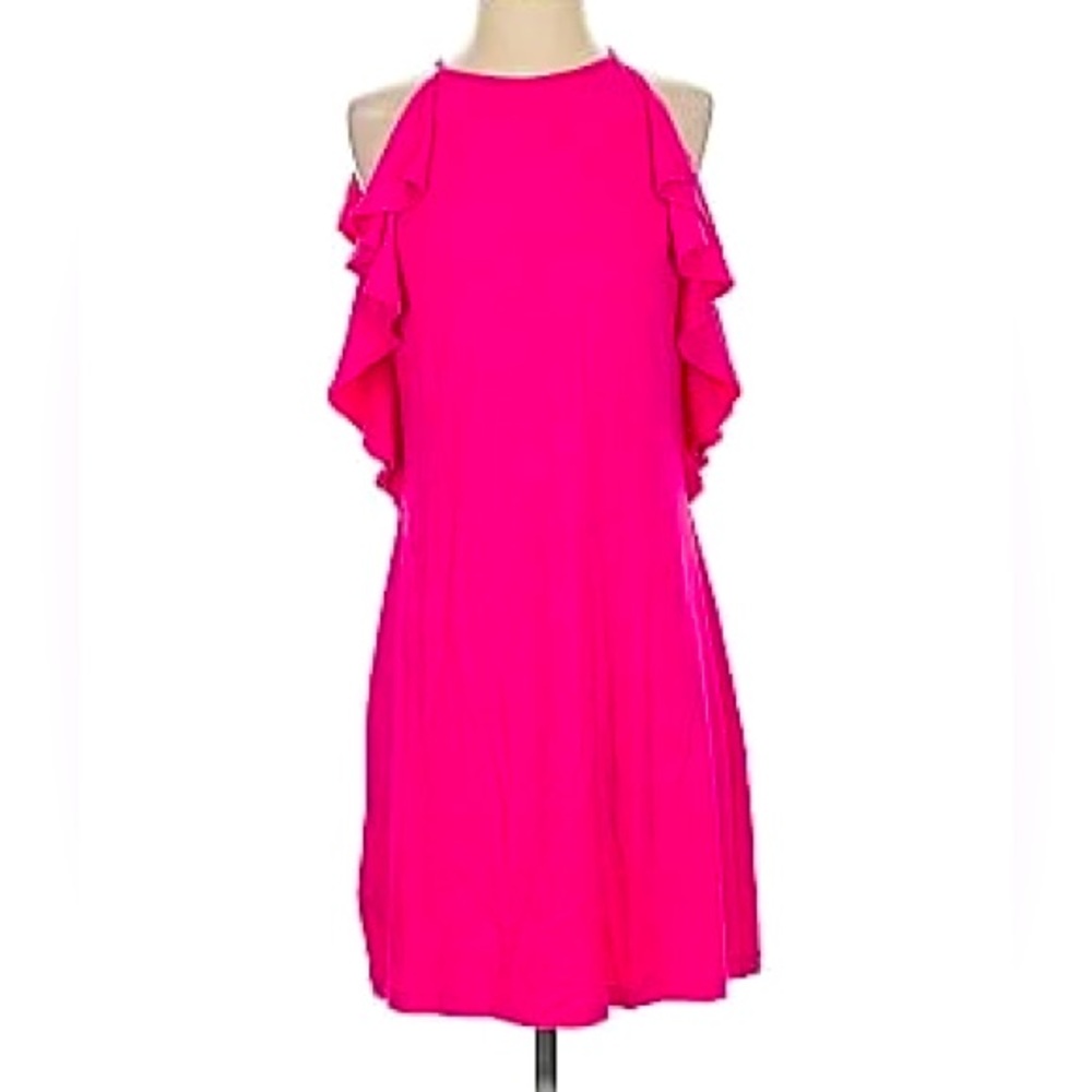 Ann Taylor Sleeveless Ruffle Trim Dress in Vibrant Pink - NWT - Size 12!